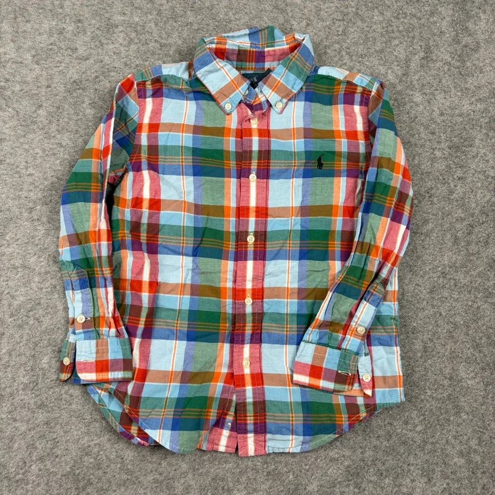 Ralph Lauren Button Down Boys Size 6 Multi Color Plaid Long Sleeve Shirt